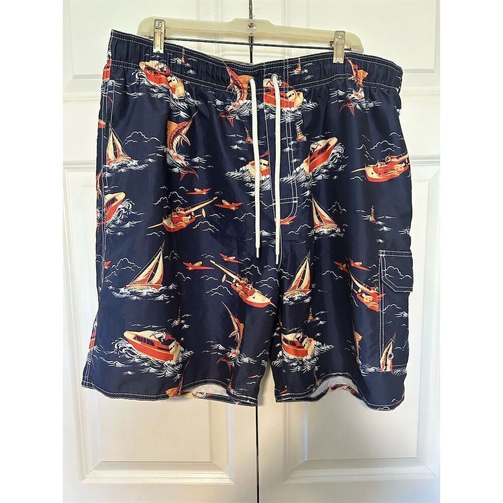 Croft & Barrow Men's 2XL Nautical Sailboat Swim Trunks Multicolor